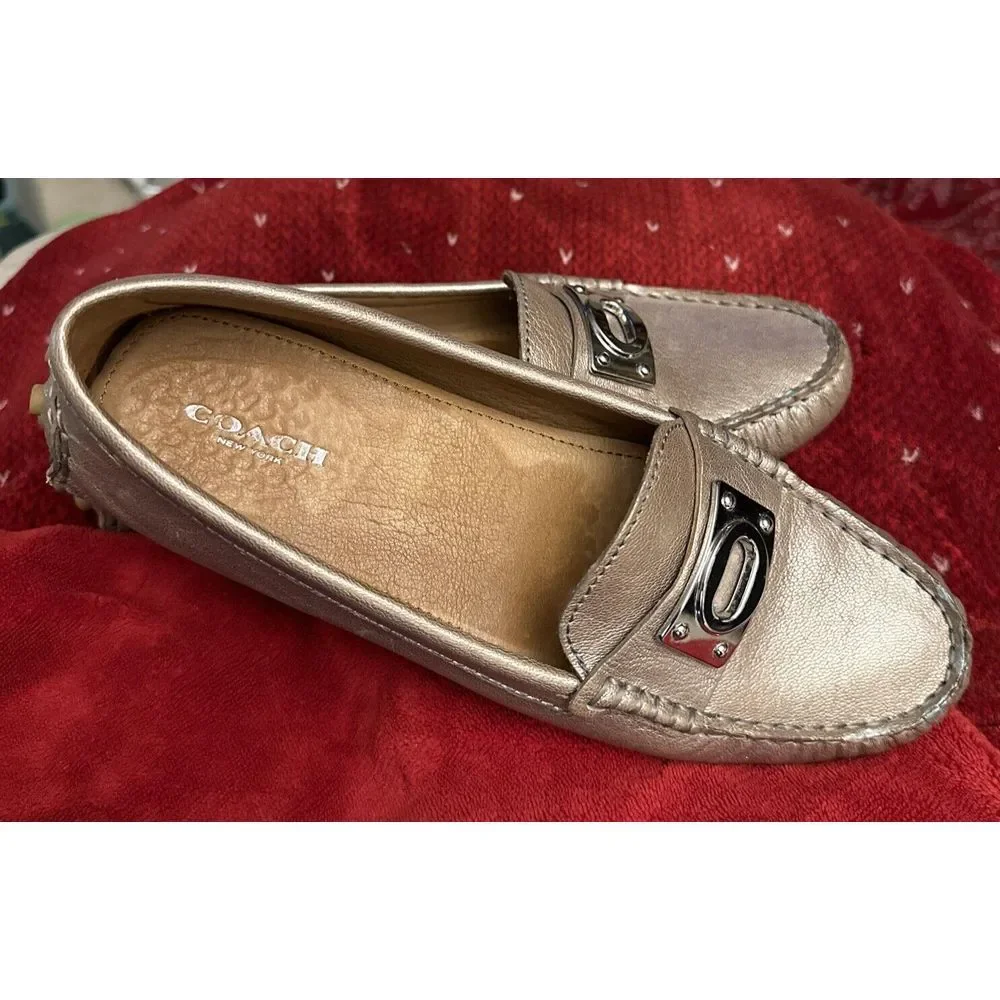 Coach Napoleon‎ Metallic Gold Jillian Leather Driving Loafers, Size 7B M